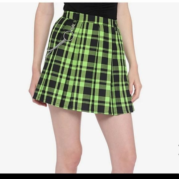 Hot Topic Tripp Style Plaid Pleated Punk Schoolgirl Mini Skirt Chain‎ Accent XS - Picture 1 of 10